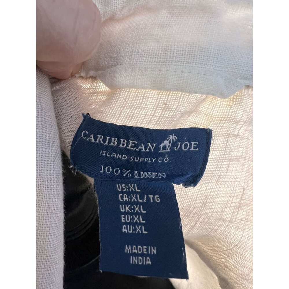 Caribbean Joe Button-Up Short-Sleeve Linen Shirt Mens L Beige Chest Pocket Resor - Picture 9 of 10